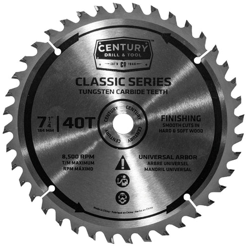 Century Drill & Tool Classic Series Circular Saw Blade Universal Arbor Finishing (7-1/4″ X 40T)