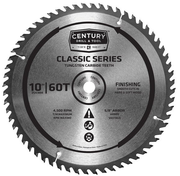 Century Drill And Tool Classic Series Circular Saw Blade 10″ X 60t X 5/8″ Arbor Finishing