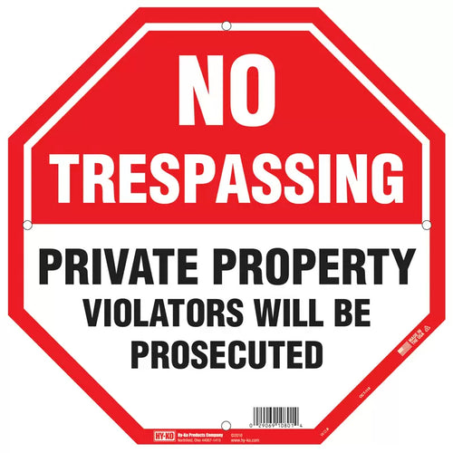 Hy-Ko English No Trespassing/Private Property Sign, 12 x 12