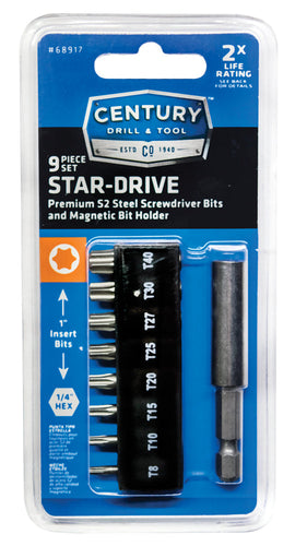 Century Drill And Tool 9 Piece S2 Star-Drive Screwdriving Bit Set