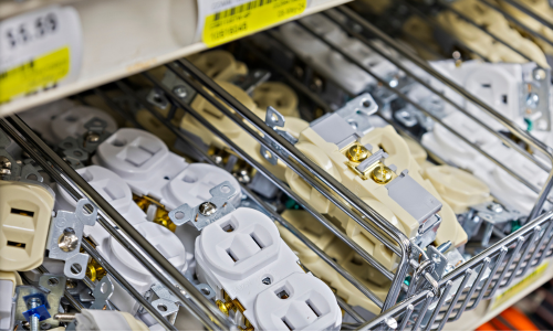 A small selection of electrical plugs on display.