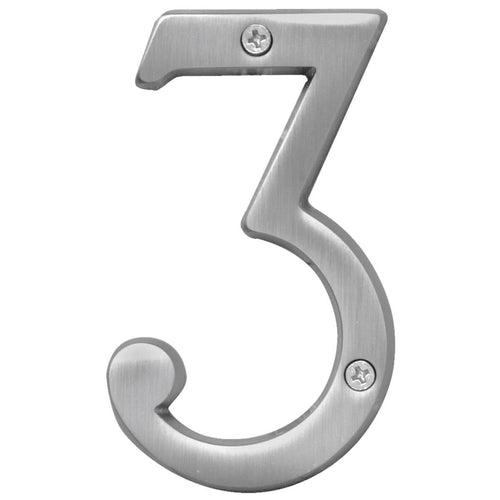 Hy-Ko Prestige Series 4 In. Satin Nickel House Number Three