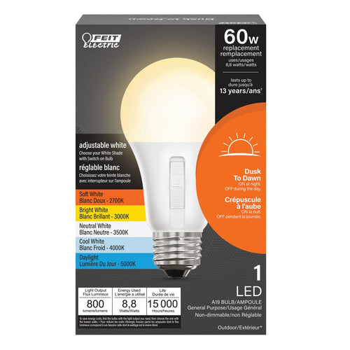 Feit Electric 8.8W (60W Replacement) Adjustable White Dusk to Dawn Outdoor LED Bulb (8.8W (60W Replacement))